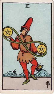 Lá 2 Tiền (Two of Pentacles)